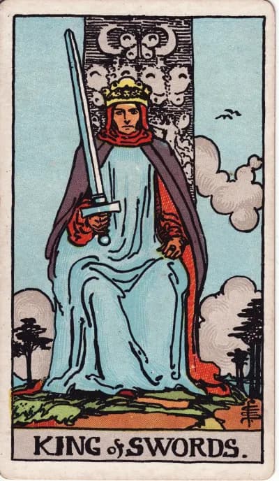 The King of Swords tarot card (Rider–Waite–Smith, 1909)