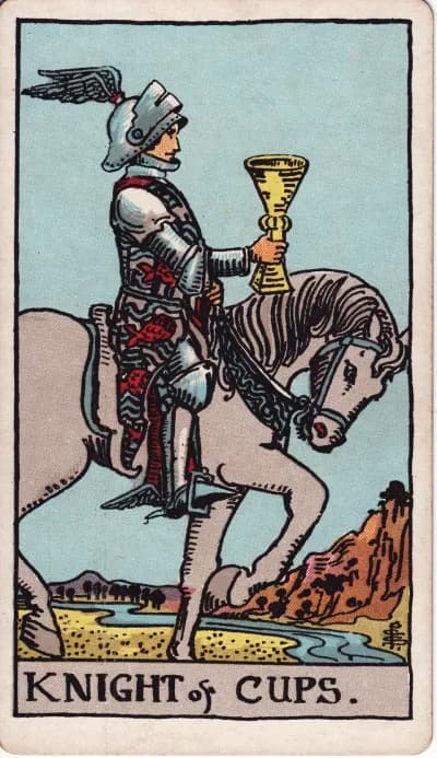 The Knight of Cups tarot card (Rider–Waite–Smith, 1909)