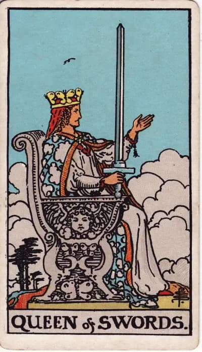 The Queen of Swords tarot card (Rider–Waite–Smith, 1909)