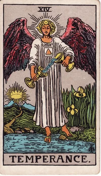 The Temperance tarot card (Rider–Waite–Smith, 1909)