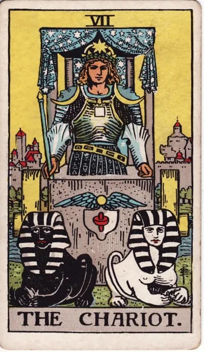 The The Chariot tarot card (Rider–Waite–Smith, 1909)