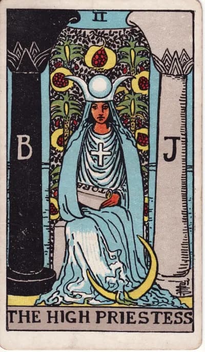 The The High Priestess tarot card (Rider–Waite–Smith, 1909)