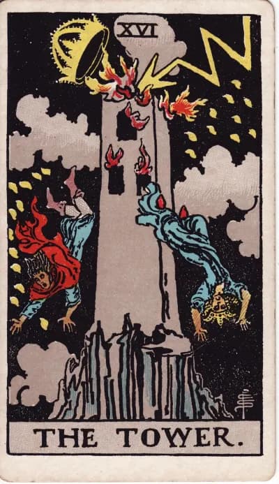 The The Tower tarot card (Rider–Waite–Smith, 1909)