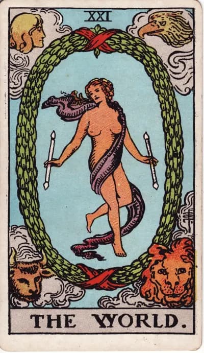 The The World tarot card (Rider–Waite–Smith, 1909)